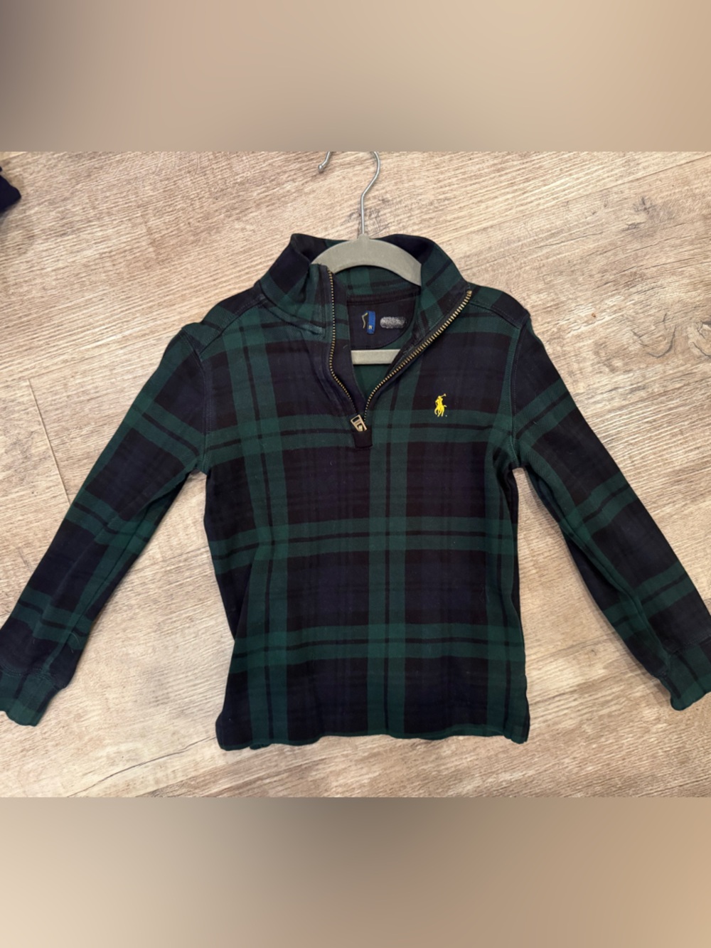 Ralph Lauren Kids Green & Black Plaid Half-Zip Pullover with Yellow Pony size 3T